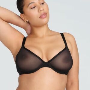 New CUUP The Plunge Mesh Bra Black Size 30F‎ 30DDD Sheer Underwire Unlined